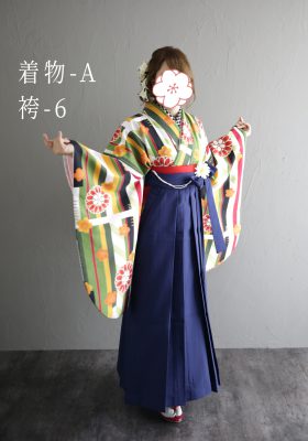 卒業袴レンタル緑ストライプ抹茶色山吹色個性的｜三宮ココロスタジオ