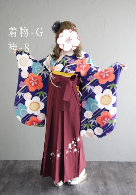 卒業袴レンタル紺地梅モダン｜三宮ココロスタジオ