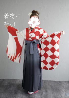 卒業袴レンタル紅白赤鶴チェッカーフラッグ市松柄派手個性的｜三宮ココロスタジオ